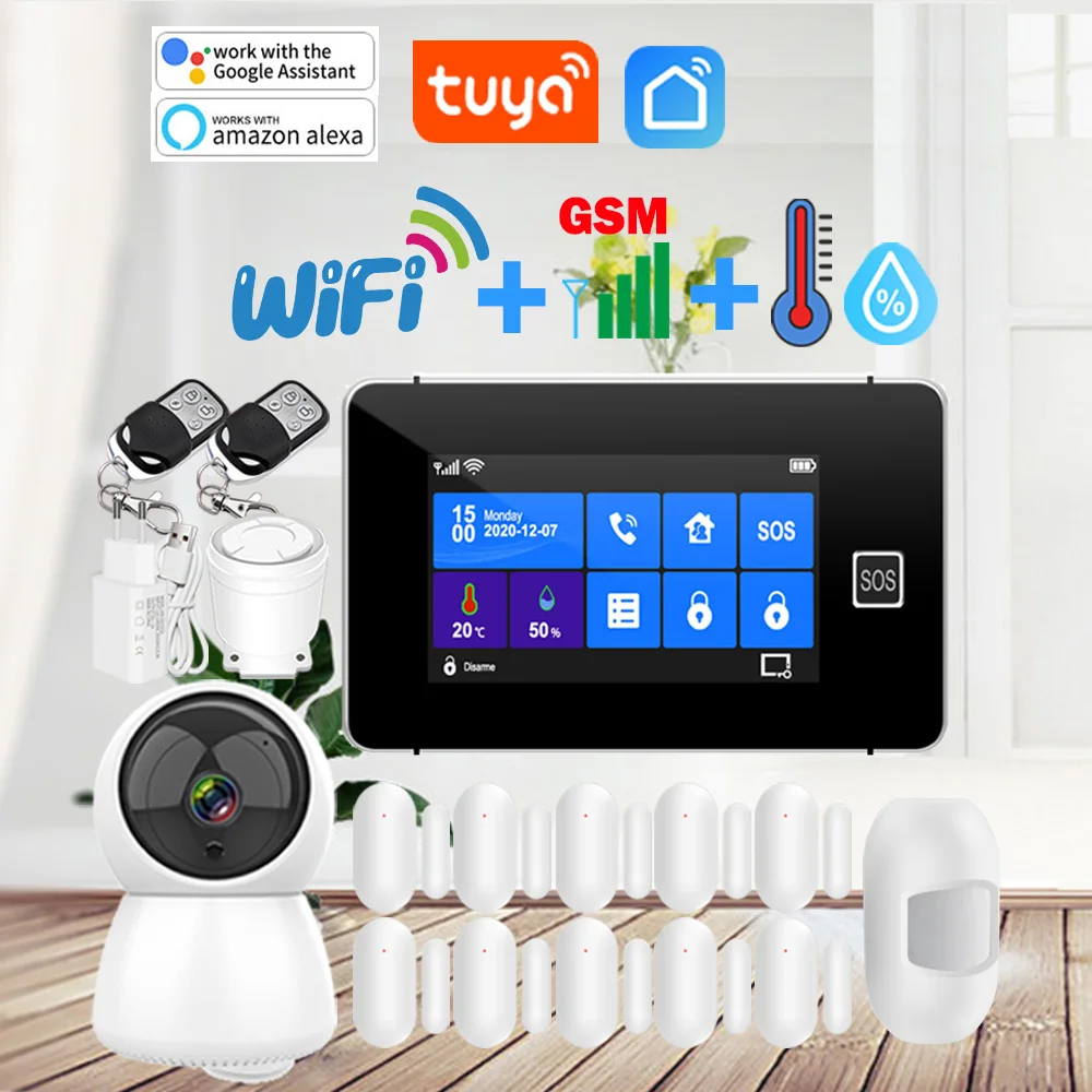 

Smart Life APP WiFi GSM Home Security Alarm System 433MHz Wireless Sensor Tuya Burglar Host Support Temperature Humidity Display