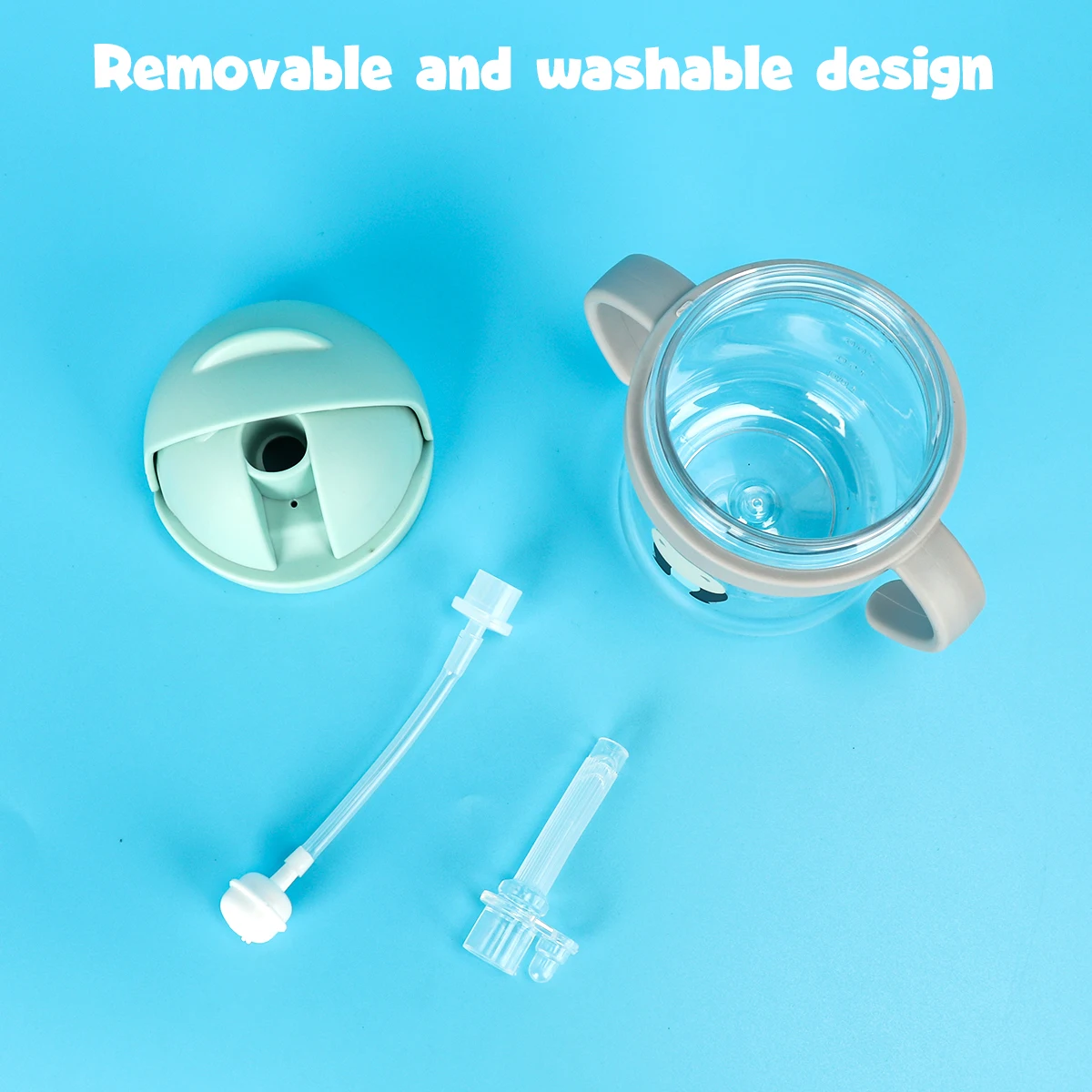 Kids Water Bottle 250ml/350ml with Straw & Anti Leak Silicone Ball, Wide Mouth Baby/Toddler Sippy Cup