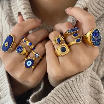 2025 Fashionable stainless steel natural stone rings high-quality niche ring titanium steel hand jewelry gifts 1