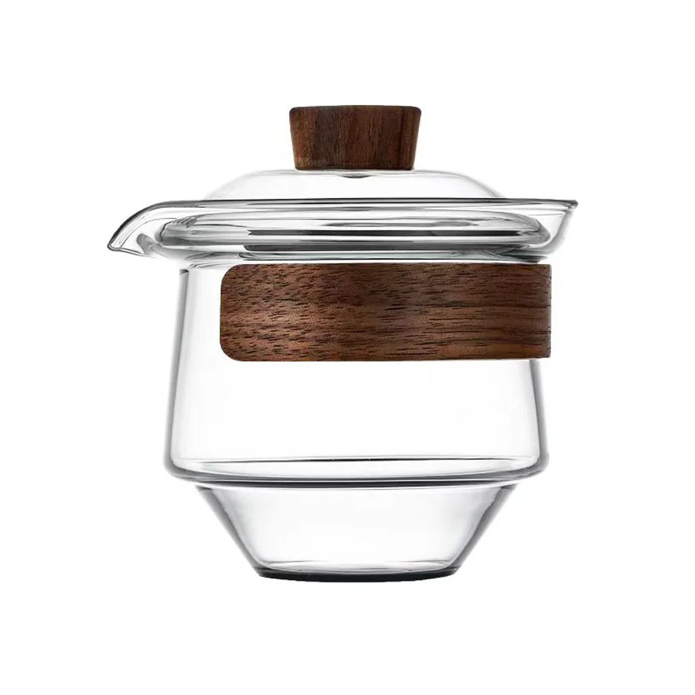 High Boron Silicon Glass Gaiwan Cup Cover Wooden Heat Insulation Chinese Tea Bowl Tureen Travel Teaware Sets 200ML tea set