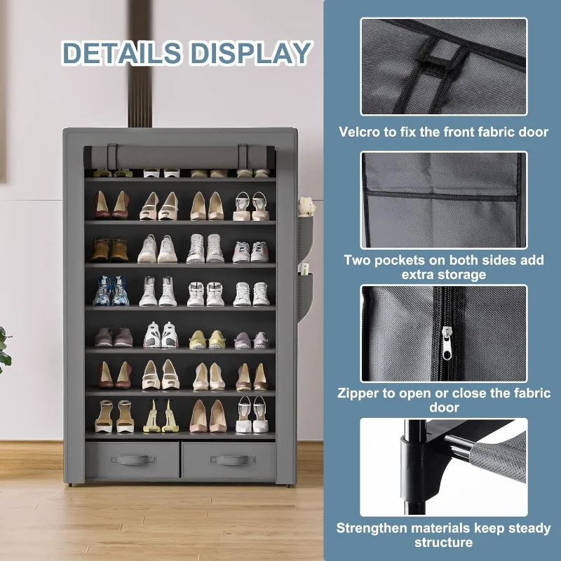 Shoe Rack Storage Cabinet 32 Pairs Organizer Shelf Tall for Shoes Large Free Standing Racks Vertical Shoe