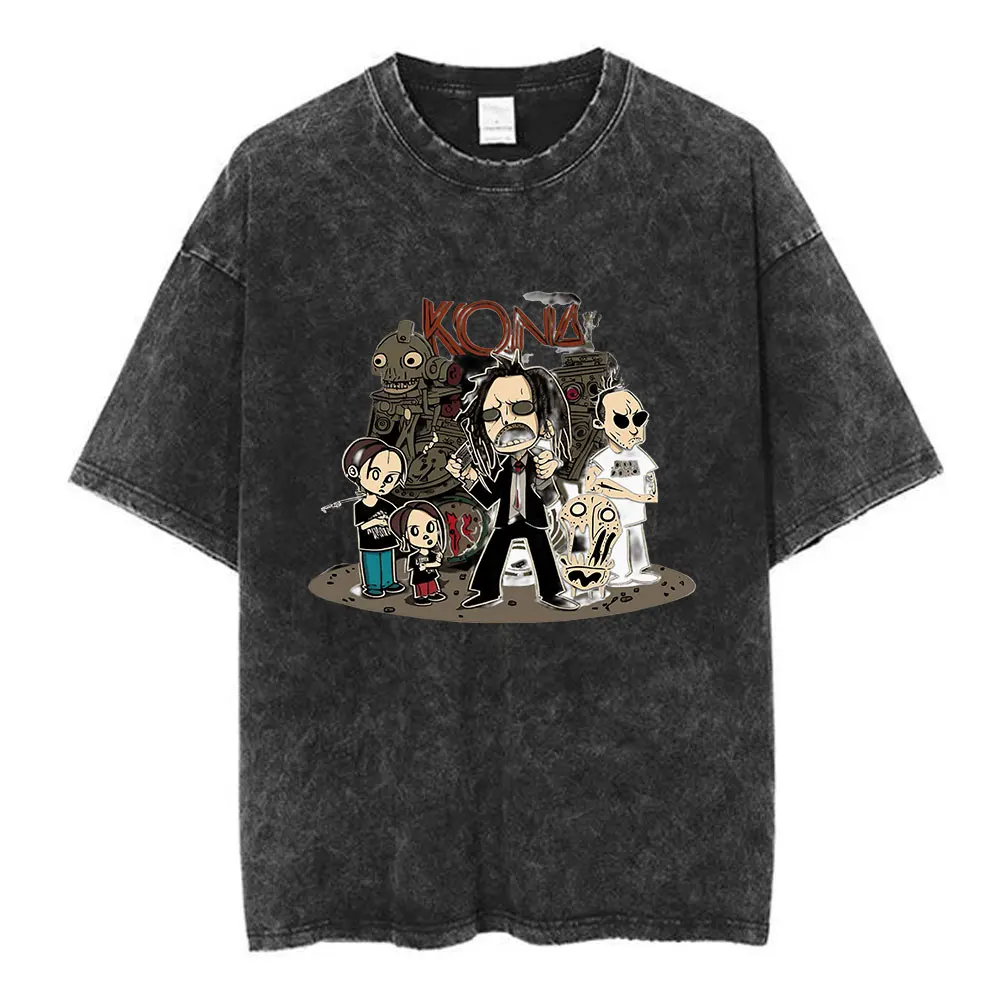 Korn Follow The Leader 20Th Anniversary Washed T Shirt Metal Gothic Rock Band T Shirts Men Vintage Oversized T-shirt Streetwear