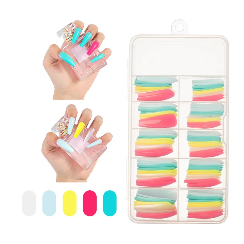 

100pcs/box Mix Colorful Coffin False Nails Tips Wholesales Long Ballerina Fake Nails Full Cover Nail Tips Press on Nails