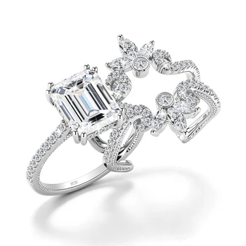 Szjinao 925 Silver 4ct Emerald Moissanite Bridal Ring Set Luxury Snowflake Stackable Engagement Band for Women Wedding Gifts