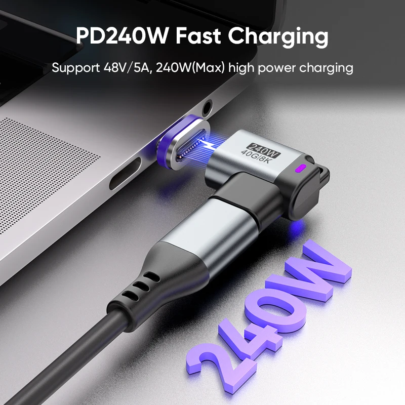 USB4.0 240W 타입-C 여성용 마그네틱 어댑터 컨버터 24핀 USB-C to USB-C 40Gbps 고속 충전 8K60Hz USB OTG 어댑터 썬더볼트4