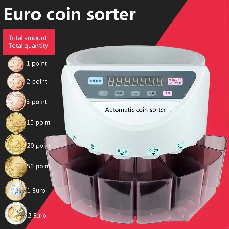 Máquina de Contagem da Moeda do Euro Classificador da Moeda Classificador Automático da Moeda Canto Arredondador do Perfurador do Classificador da Moeda - Imagem 6