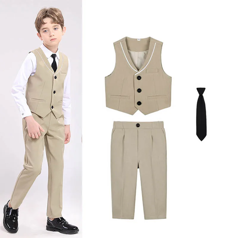Boys Brown Vest Suit Set 3