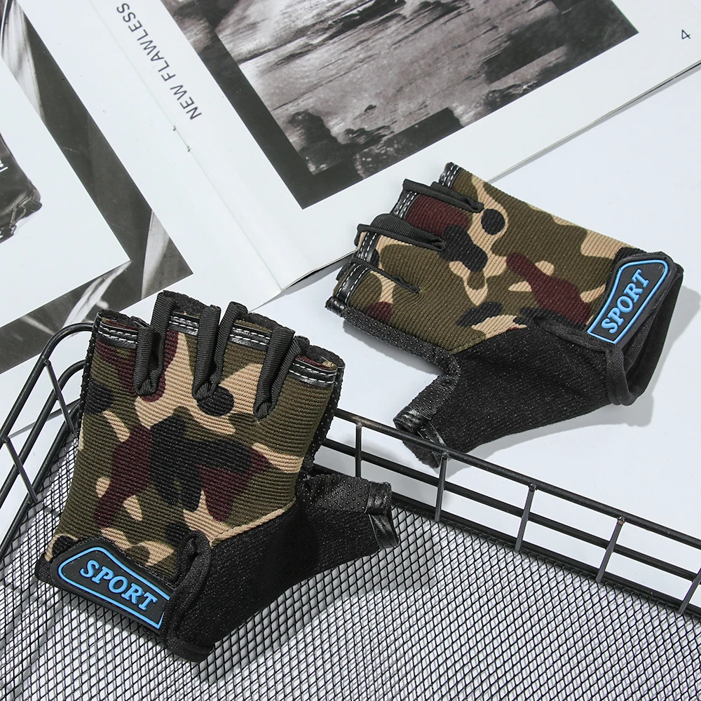 Child Cycling Camouflage Children's Half Finger Bicycle Gloves High Elastic Non-slip Bike Gloves Riding Equipment Accessories 4