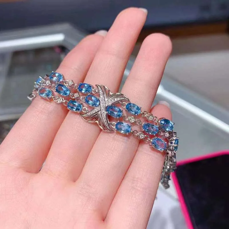 Natural Blue Topaz Beads Bracelet Jewelry For Women Lady Man Quartz Clear  Crystal Round Gemstone Stretch Strands Aaaaa 7mm 8mm - Bracelets -  AliExpress