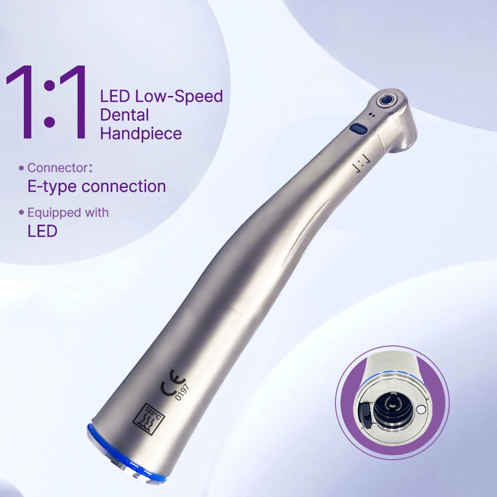Dental 1:1 LED-Faseroptik-Handstück mit interner Wassersprühfunktion, Winkelstück mit Druckknopf-Spannfutter, blauem Ring und niedriger Drehzahl
