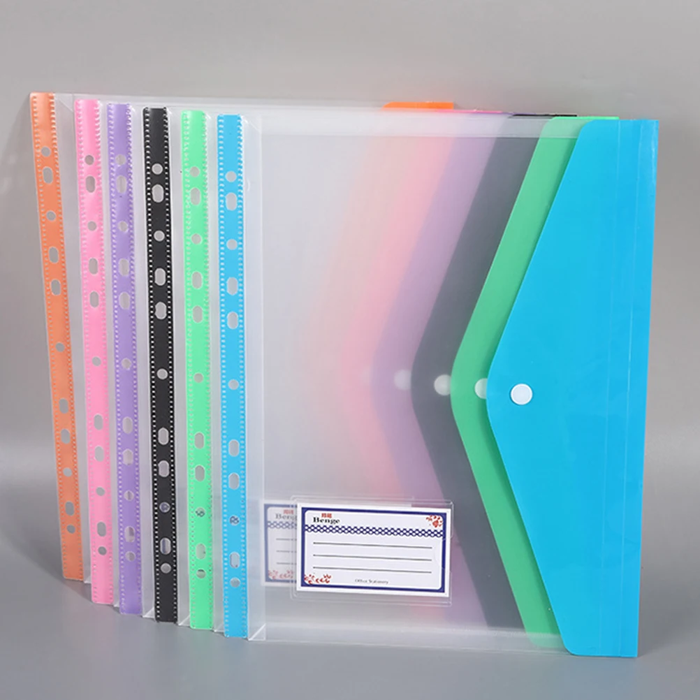 6 Pcs Snap Button File Bags Colorful Archive Bags Document Pouches Binder Dividers File Storage Folders Office Supplies A4