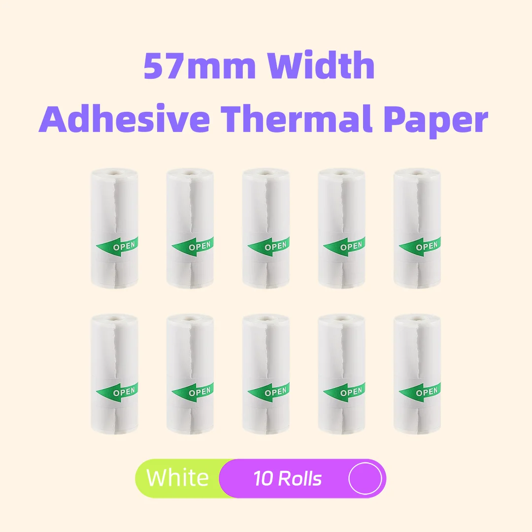 

Thermal Paper Printable Sticker Paper 10Pcs Mini Printer Paper, 57 x 25 mm Self Adhesive for Pocket Thermal Printer