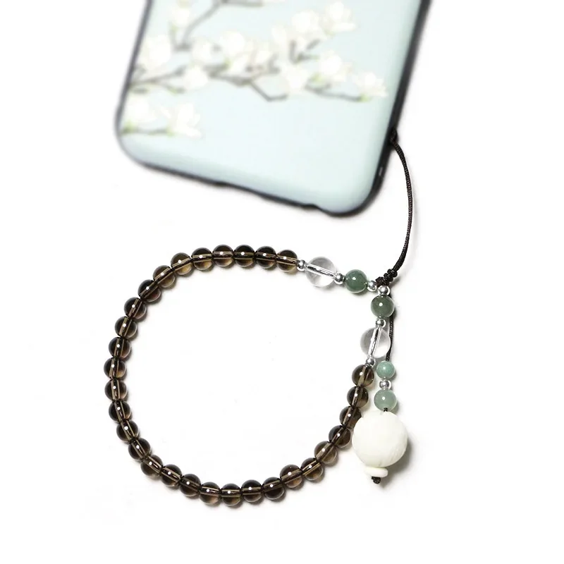 Natural White Crystal Tea Crystal Agate Bodhi Root Lotus Fashion Chinese Style Retro Phone Pendant Key Chain