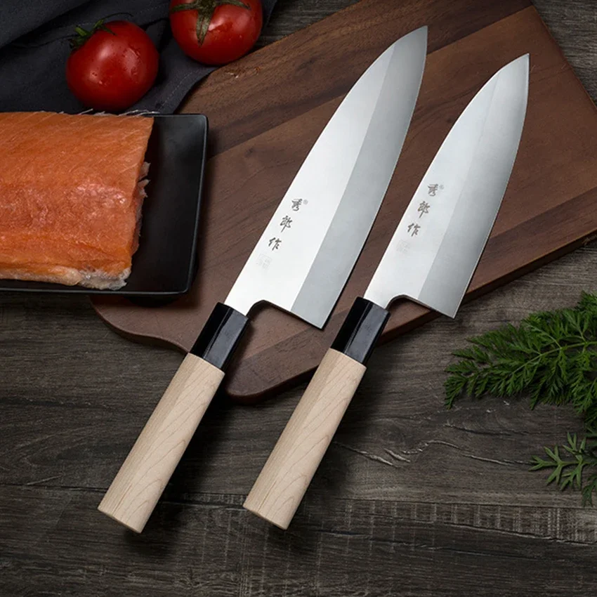 1-10pcs Set Japanese Sushi Sashimi Salmon Kitchen Knives Sharp Meat Cleaver Cutting Fish Raw Chef Knife with Box BBQ Kitchen Knife Meat Cleaver