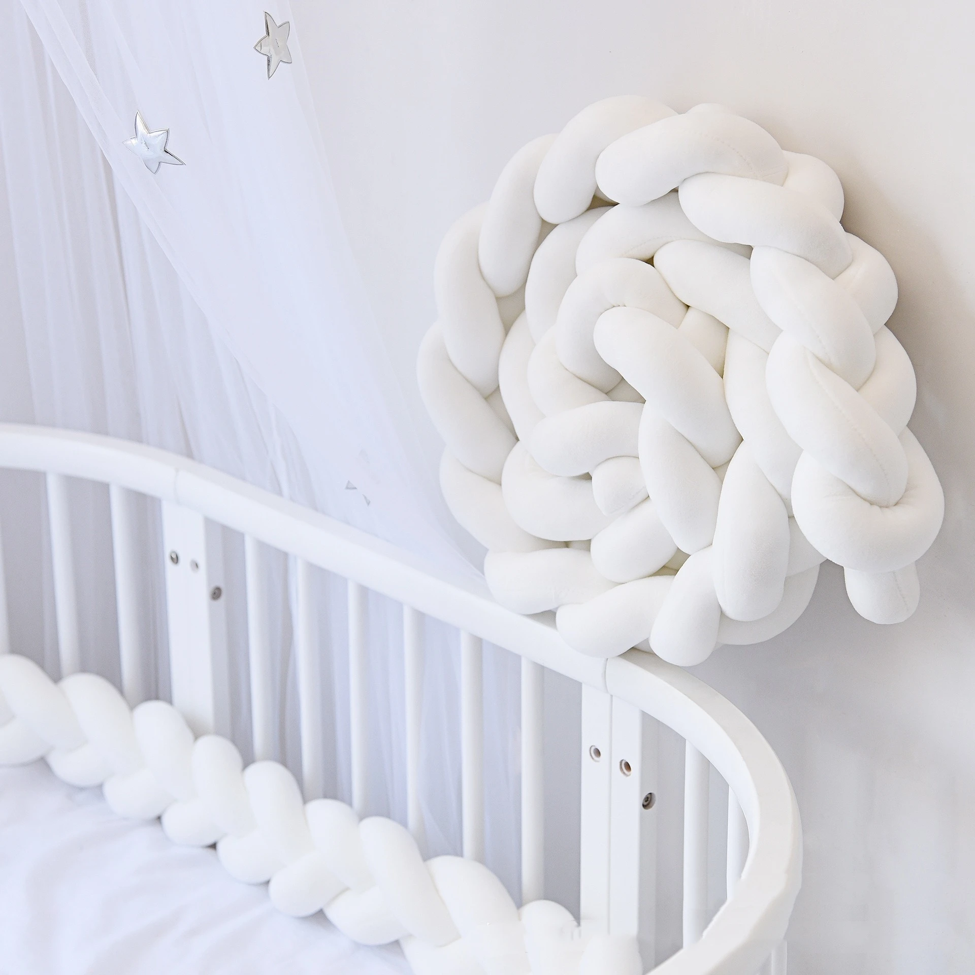Crib Bumper 2M Baby Bed Bumper Long Knotted 3-strand Braided for Infant Crib Protector Cot Bumper Room Decor Crib Bedding Set