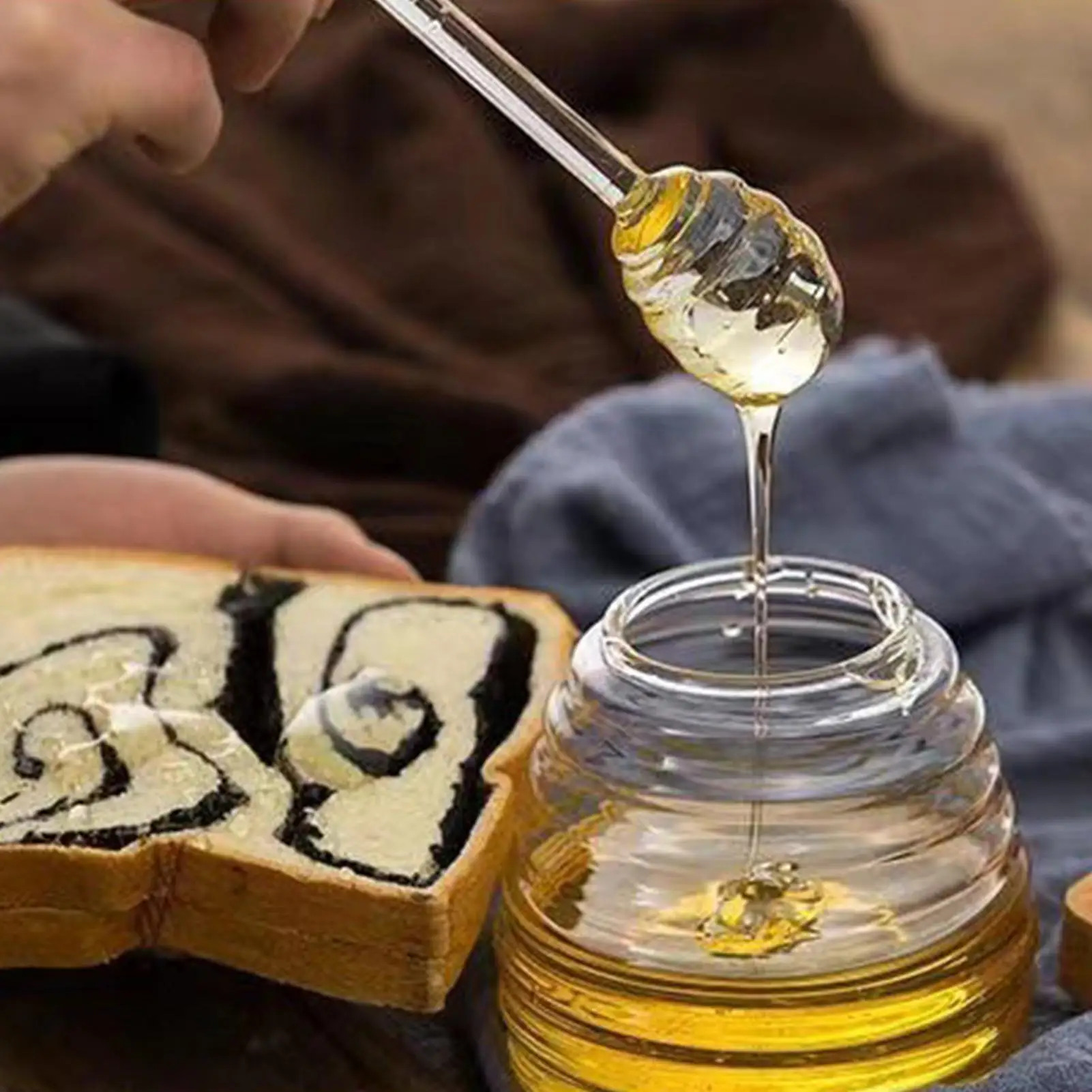 Glass Honeycomb Tank Kitchen Tools Honey Storage Container with Dipper and Lid Honey Bottle for Wedding Party Kitchen Home