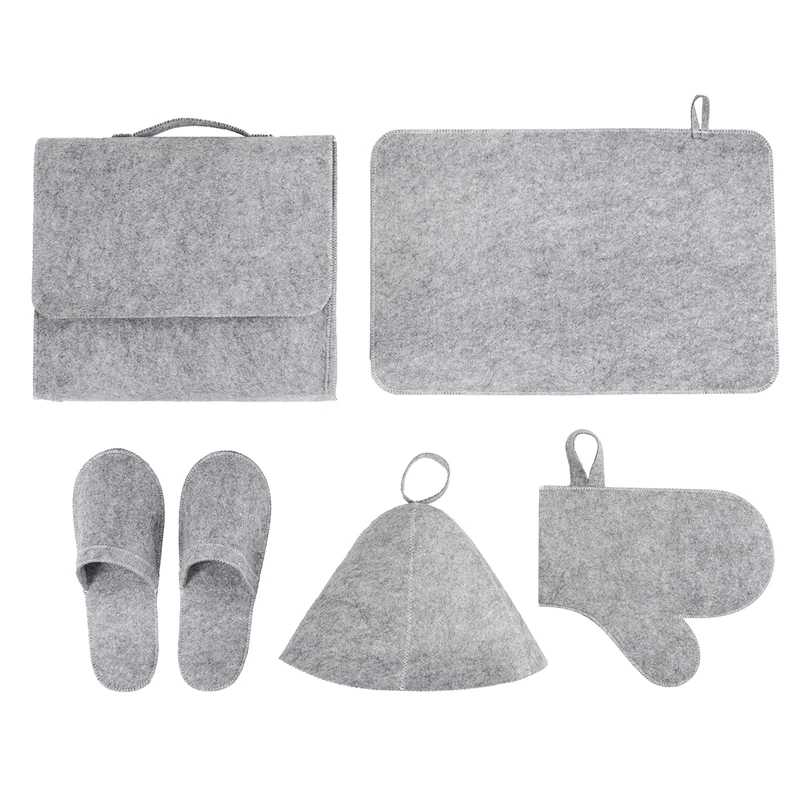 Set of 5 Sauna Hat Mat Glove Slippers Sauna Bag Japanese Russian Banya Sauna Set 2