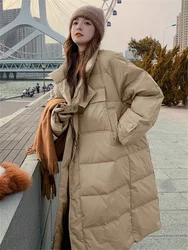Korean Version of Street Standing Collar Cotton Jacket for Women in Winter, New Thickened Mid Length Loose Knee Down Cotton Jack