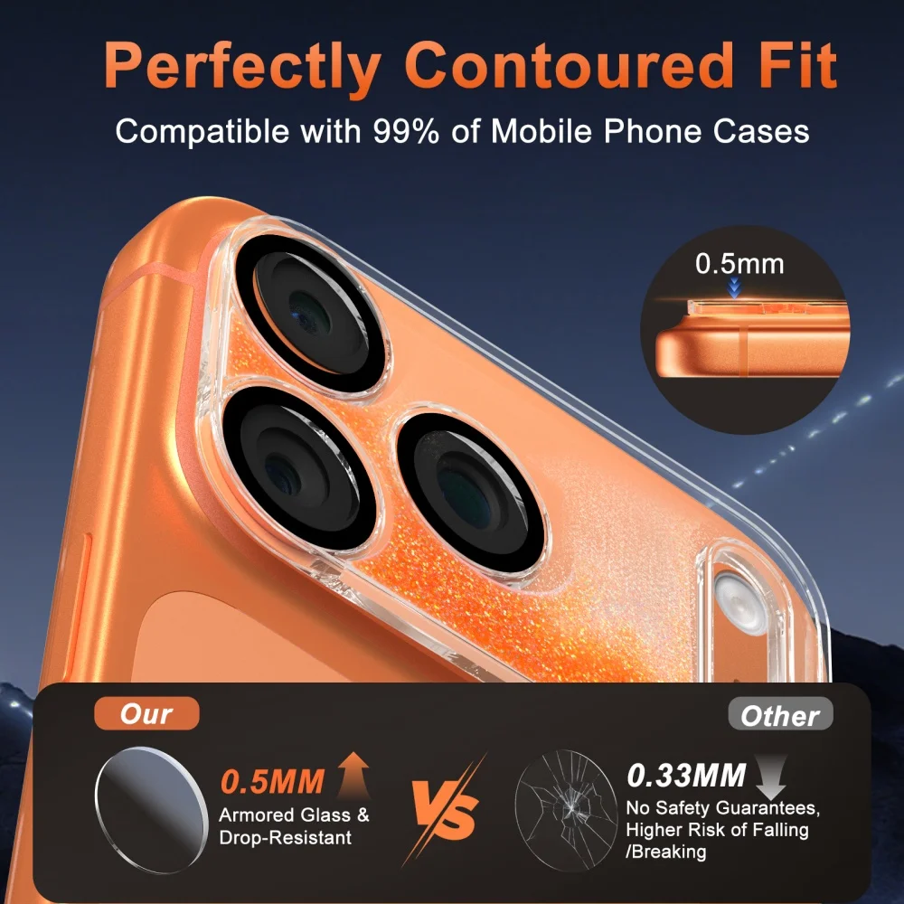 빛나는 글리터 퀵샌드 카메라 렌즈 보호대 아이폰 17 17Pro Max AIR HD 렌즈용 긁힘 방지 보호 필름 캡 액세서리