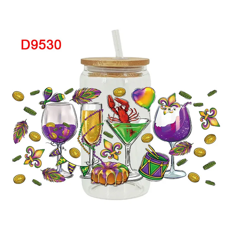 UV DTF Transfer Sticker Mardi Gras For The 16oz Libbey Glasses Wraps Bottles Cup Can DIY Waterproof Decals D9530