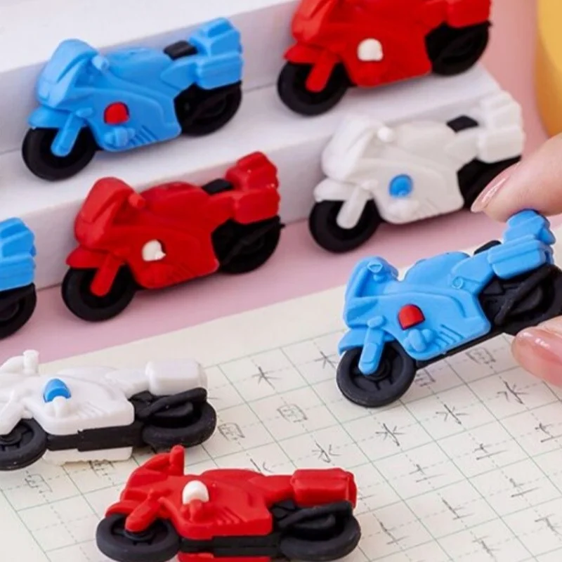 Pencil Eraser Retractable Eraser Kneadable Eraser Biscuit Eraser Plasticine Eraser 3 Pieces/lot Creative Cartoon Motorcycle Shape Eraser Cute Student Stationery Christmas Prize Reward Kawaii Eraser