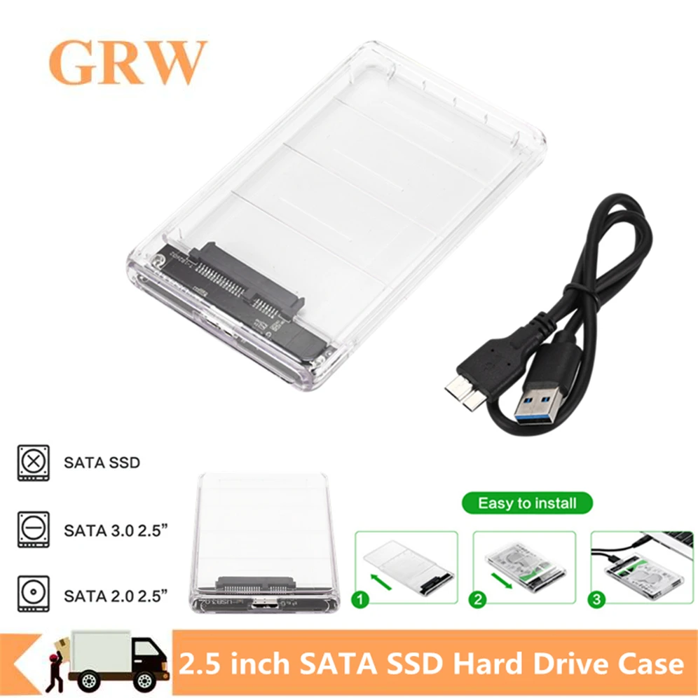 

Grwibeou USB 3.0 HDD Case Enclosure 2.5 Inch Serial Port SATA SSD Hard Drive Cases Support 2 TB Transparent Mobile External HDD