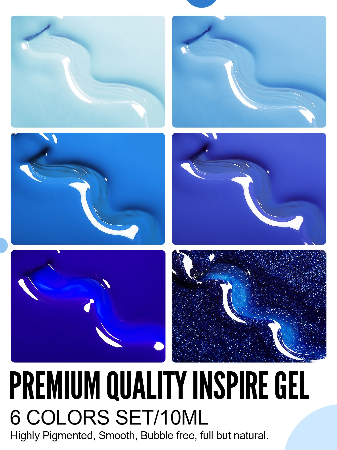 YOKEFELLOW Gel Nail Polish Set 6PCS 10ml Royal Blue Rich Pigment Soak Off Low Odor Long-Wear Gel Varnish Professional Manicure 5