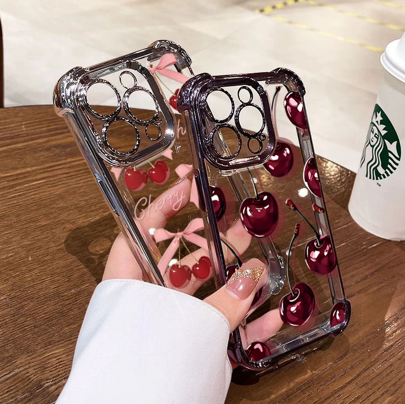 Cute Plating Bow Lichee Pattern Shockproof Transparent Soft Phone Case