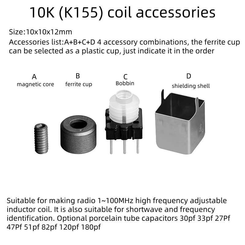 FM Radio Coils 10 PCS 10K Series Radio Amateur Homemade High Frequency Adjustable Inductor Coil Kit SW FM RF Frequency Identifier power inductor fixed inductor smd inductor fm radio coils