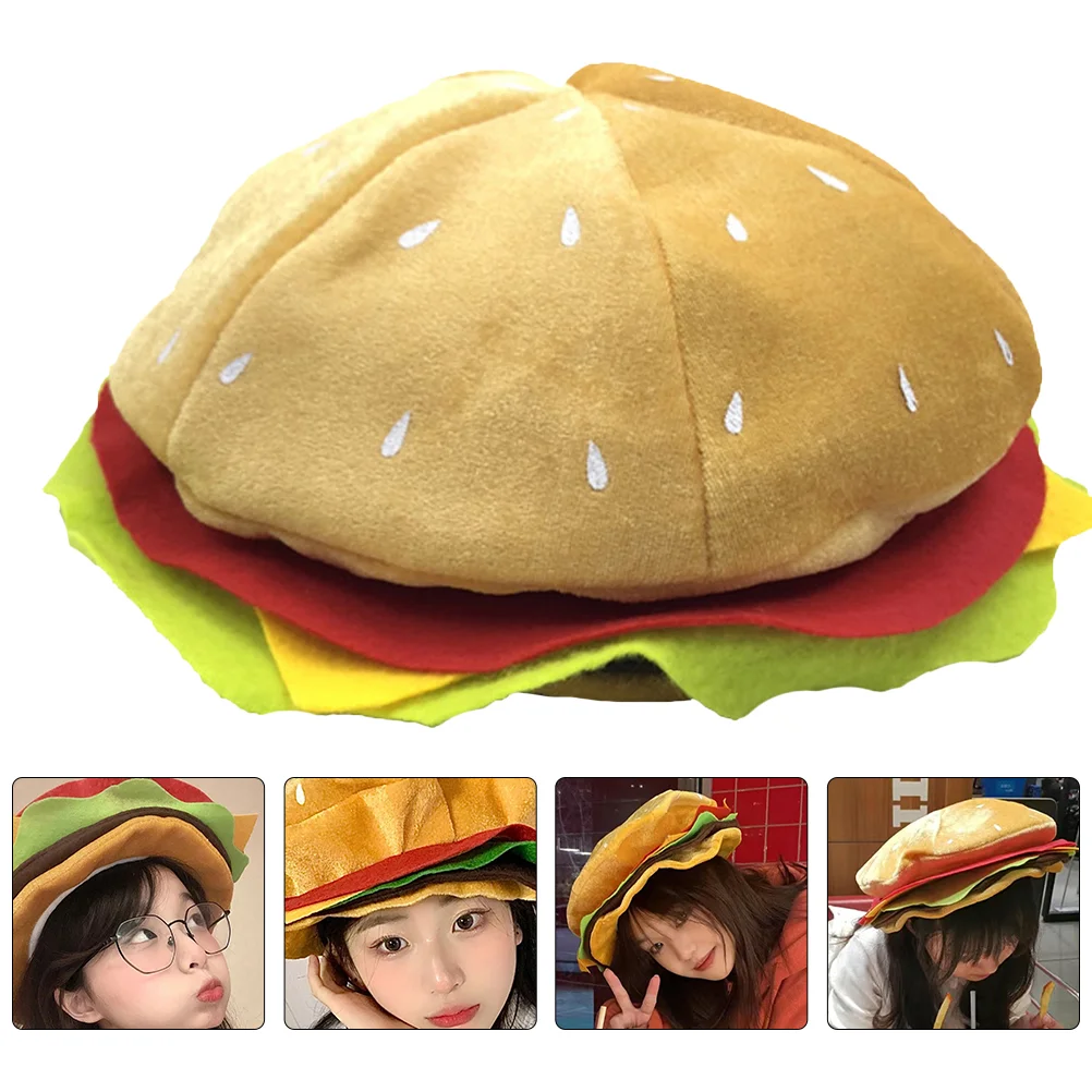 

Adorable Burger Hat Cartoon Burger Headdress Performance Hat Prop Party Burger Hat Decor
