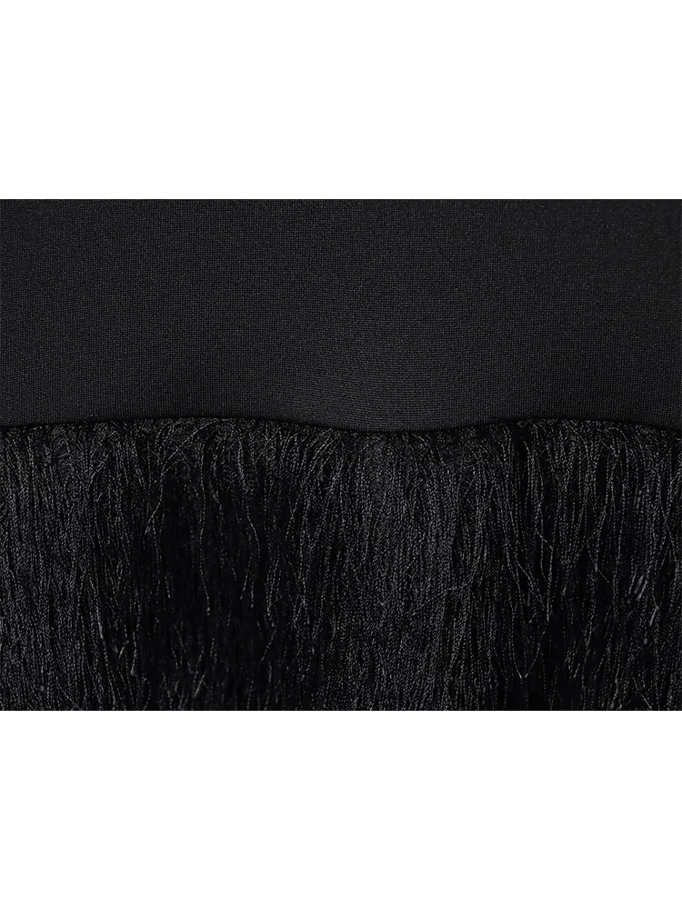 Women's Slim Tassel Dress Sexy Bodycon Long Sleeve Tassel Decoration Turtleneck Ladies Holiday Party Chic Splice Mini Dress