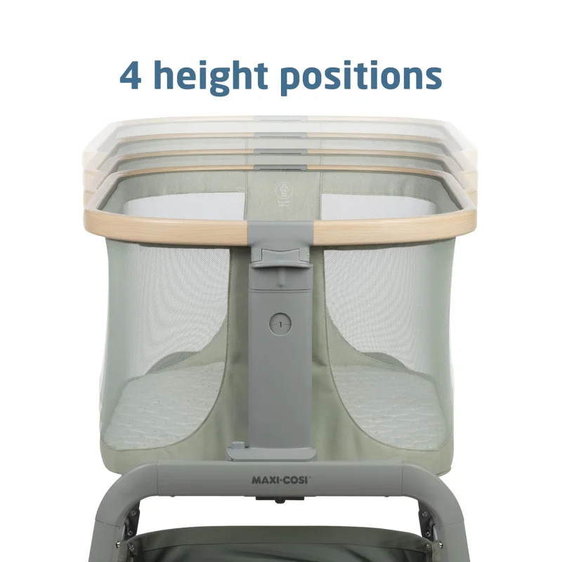 Iora Bassinet Classic Green: Portable Baby Bassinet, Infant Bedside Sleeper Crib, Height Adjustable, Breathable Mesh, Large Stor