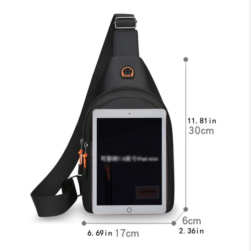 Men's Large Capacity Chest Bag - Multi-Zip Multi-Compartment Crossbody Bag (with Headphone Port), Suitable for Casual Travel and