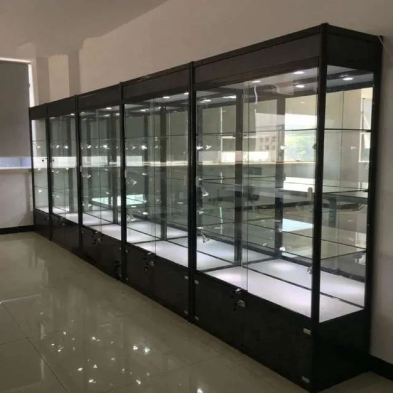 

Custom, lockable aluminum frame glass display cabinet retail smoke shop showcase cheap showcase with LED light