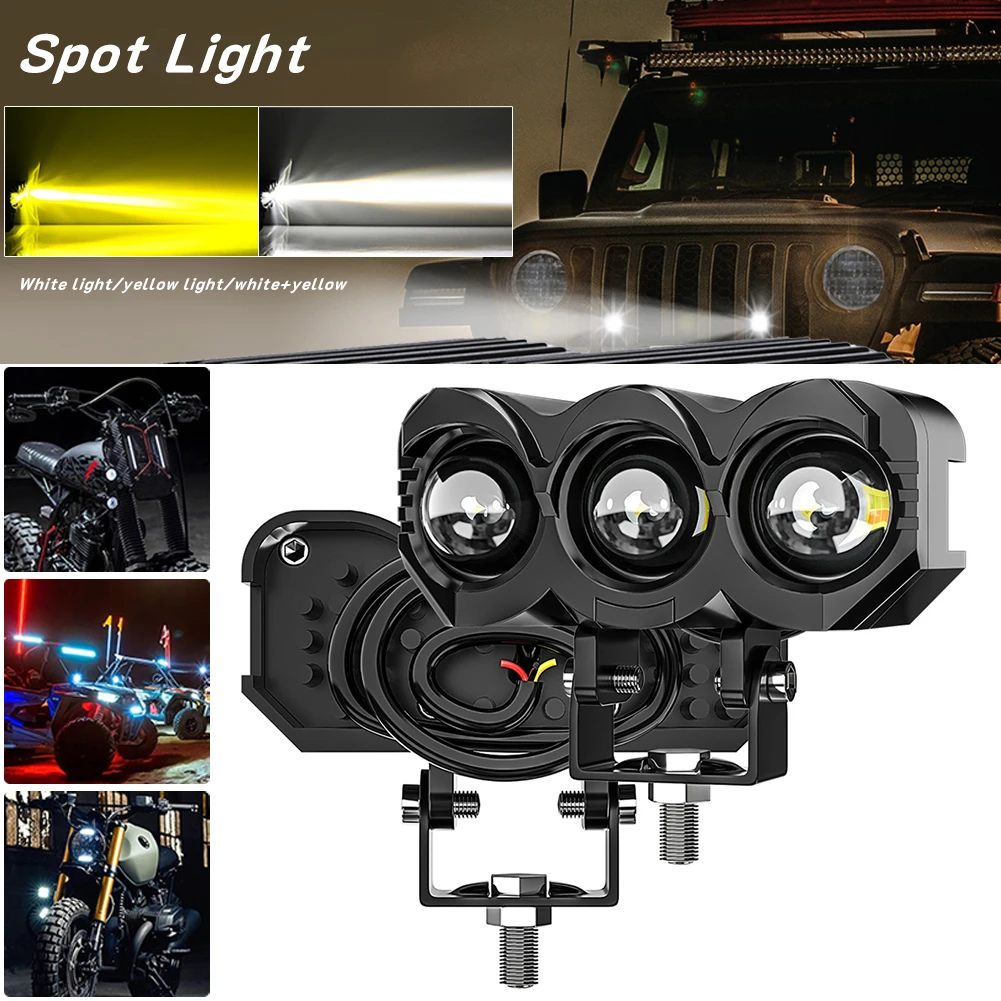

1PCS Motorcycle LED Auxiliary Headlamp 3 Lens 30W Driving Lamp White Yellow Fog Light Spot Light Universal