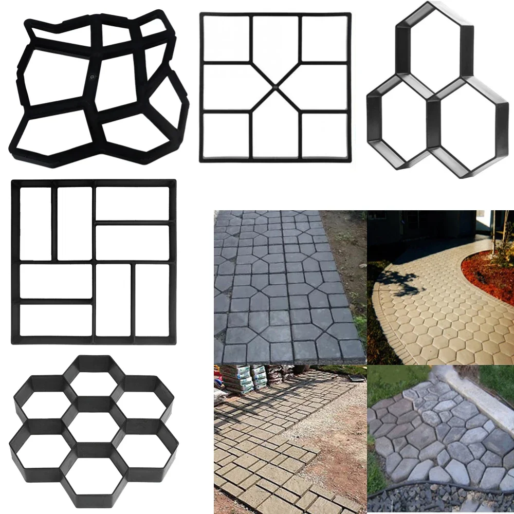Shanpu 2 Moldes Para Pavimento De Hormigón - Diseño De Camino De Piedra, Reutilizables Y Fáciles De Usar (ABS Negro)