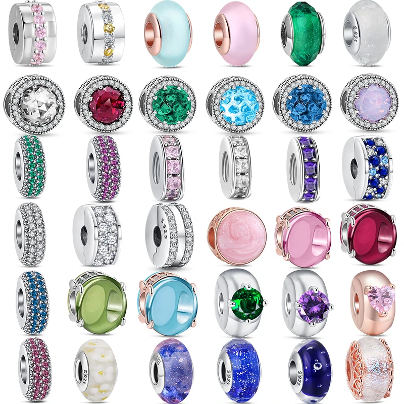 

925 Sterling Silver Murano Glass Clip Charms Fit Original Pandora For DIY Jewelry Accessories Beads Bracelets Making Women Gifts