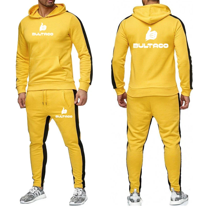 

2022 Selling New Bultaco Logo Autumn Comfortable Casual Style PrintMen Solid Color Long Sleeve Leisure Elasticity Fabrics Set