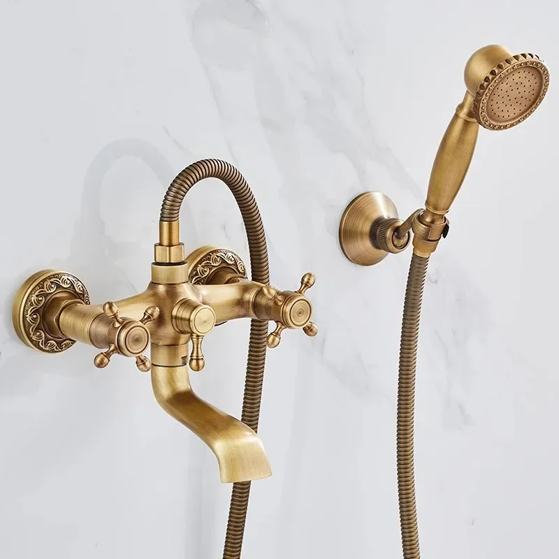 Description Picture 5 of itemAntique Bathtub Shower Set Wall Mounted Brass Faucet Bathroom Hot and Cold Bath and Mixer Taps Brass