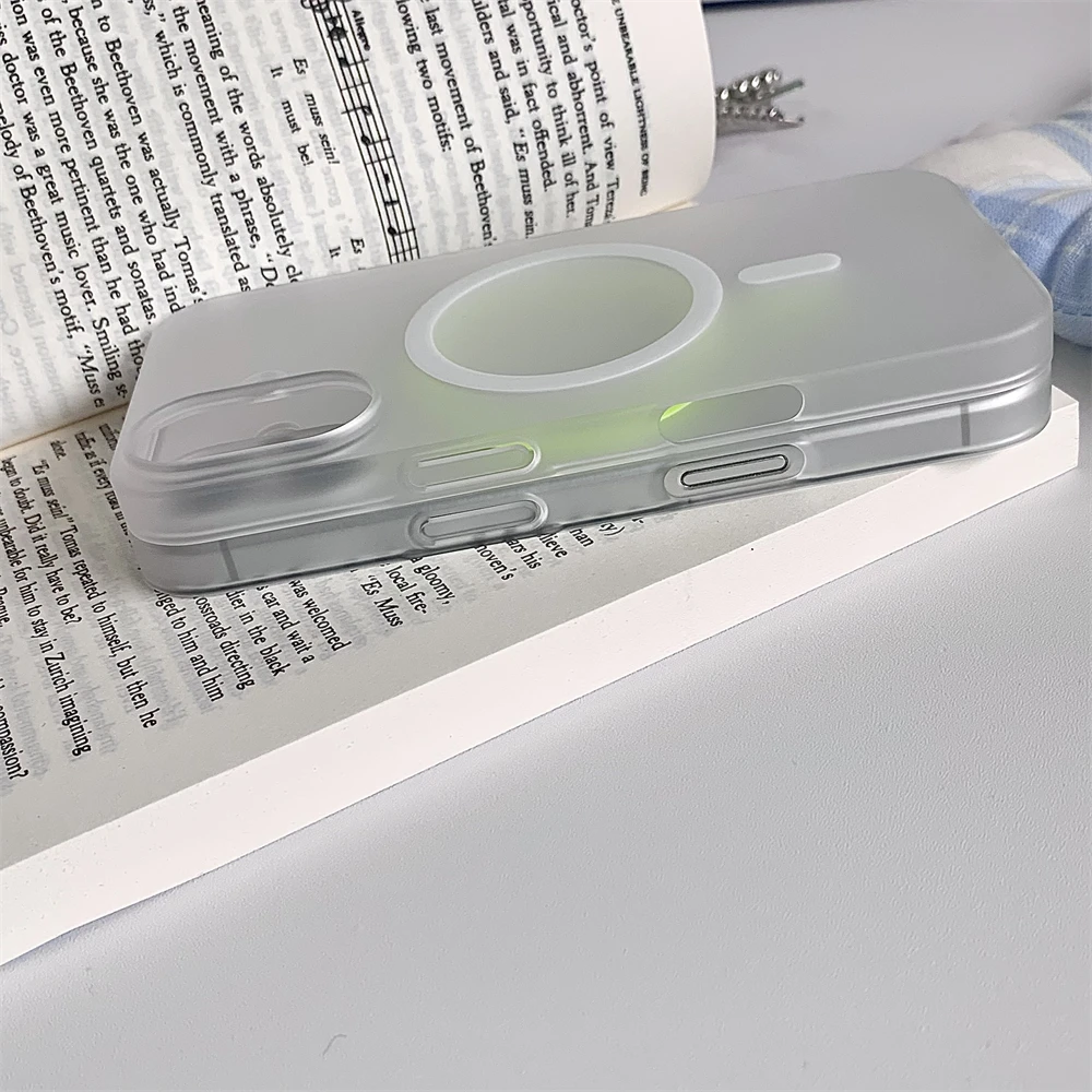 Matte Clear Luminous Magnetic Phone Case with Wireless Charging and Shockproof Bumper Cover