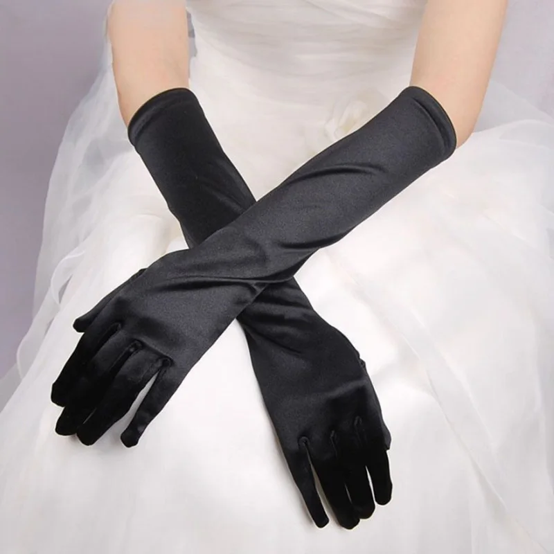 Satin Finger Gloves Formal Stretch Satin Long Finger Gloves for Girl Children Party