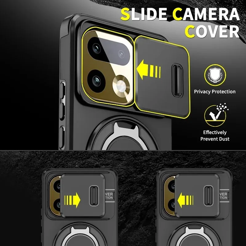 PC+TPU Magnetic Bracket Phone Case with Sliding Lens Armor Protection