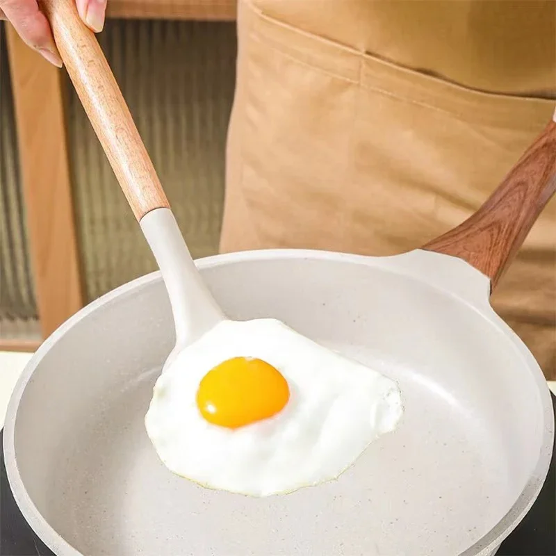 3PCS Set of Kitchen Utensils Wooden Handle Silicone Cooking Utensils Non Stick Shovel Cooking Rice Scoop Baking Tools silicone spatula silicone kitchen utensils silicone cooking spoon cooking scoop