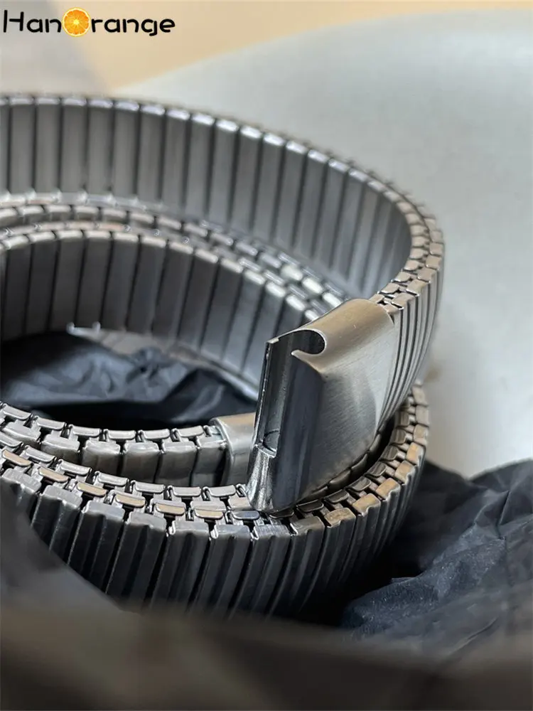 HanOrange 2024 Spring Summer Vintage 62cm Metal Belt Women Stainless Steel Minimalist Decorative Belt Female Silver