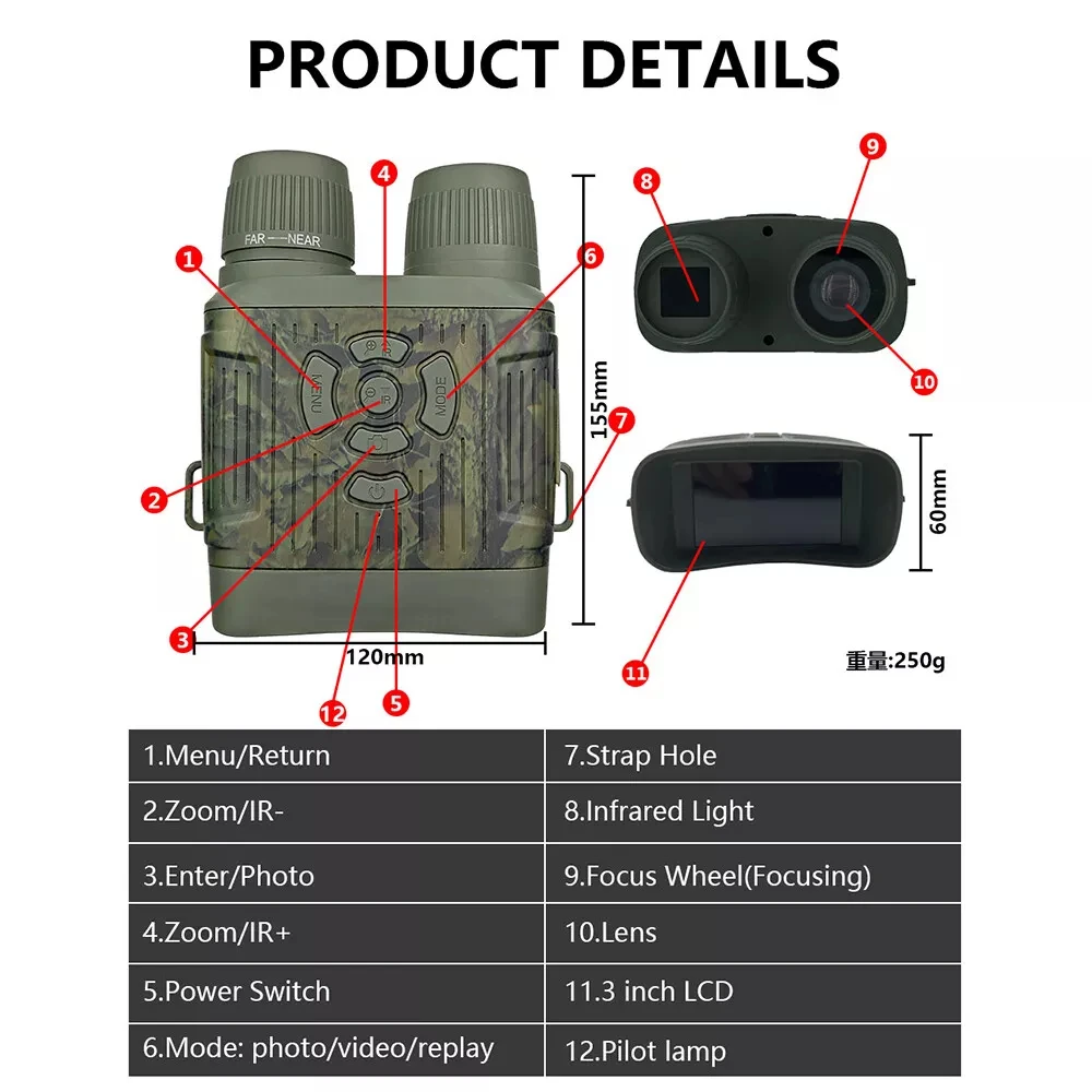 2.7K Night Vision Binocular Telescope 10x Digital Zoom Infrared Night Vision Device Telescope For Hunting Camping Video Record