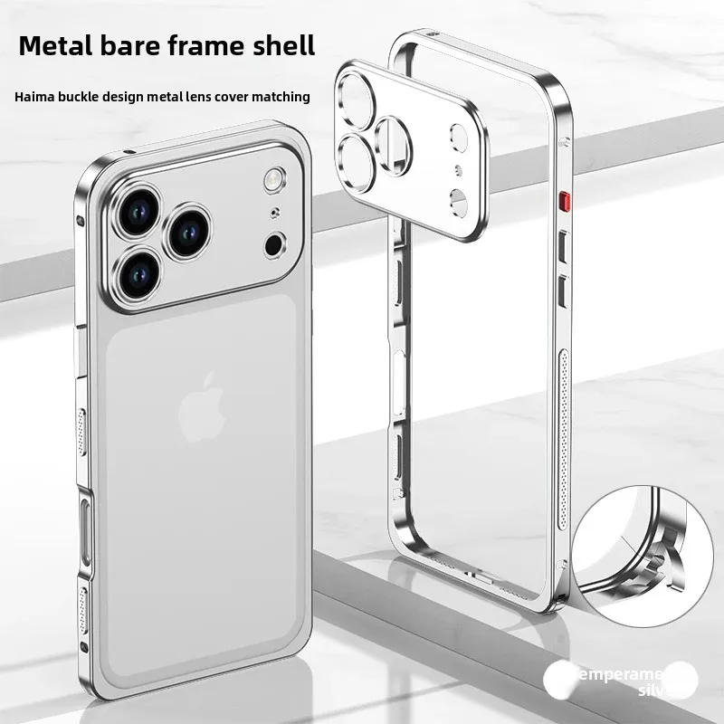 Luxury Rugged Aluminum Alloy Slim Frame Case with Metal Lens Frame and Cold Cut Protection