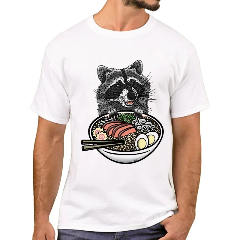 Teehub Hot Hipster Ramen Raccoon Print T-Shirt Fun Vintage Ramen Cestino Panda Girocollo Moda Unisex A Maniche Corte Casual Top