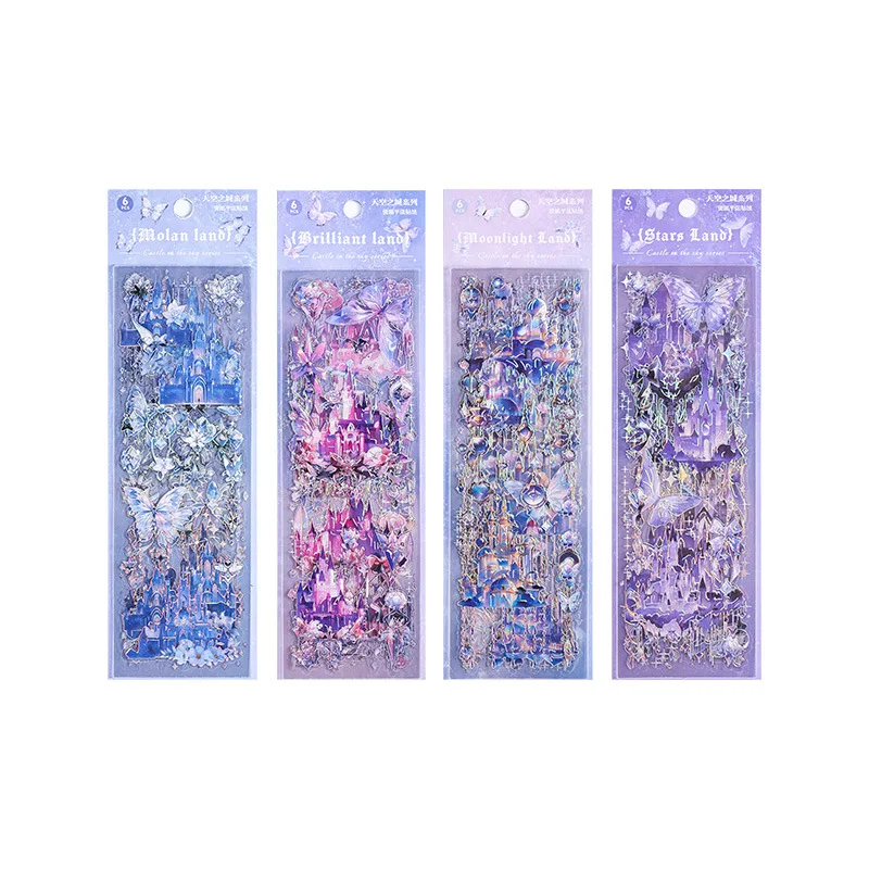 Stickers Scrapbooking Supplies 6 Sheets laser castle Stick Labels Decorative Diary Album DIY