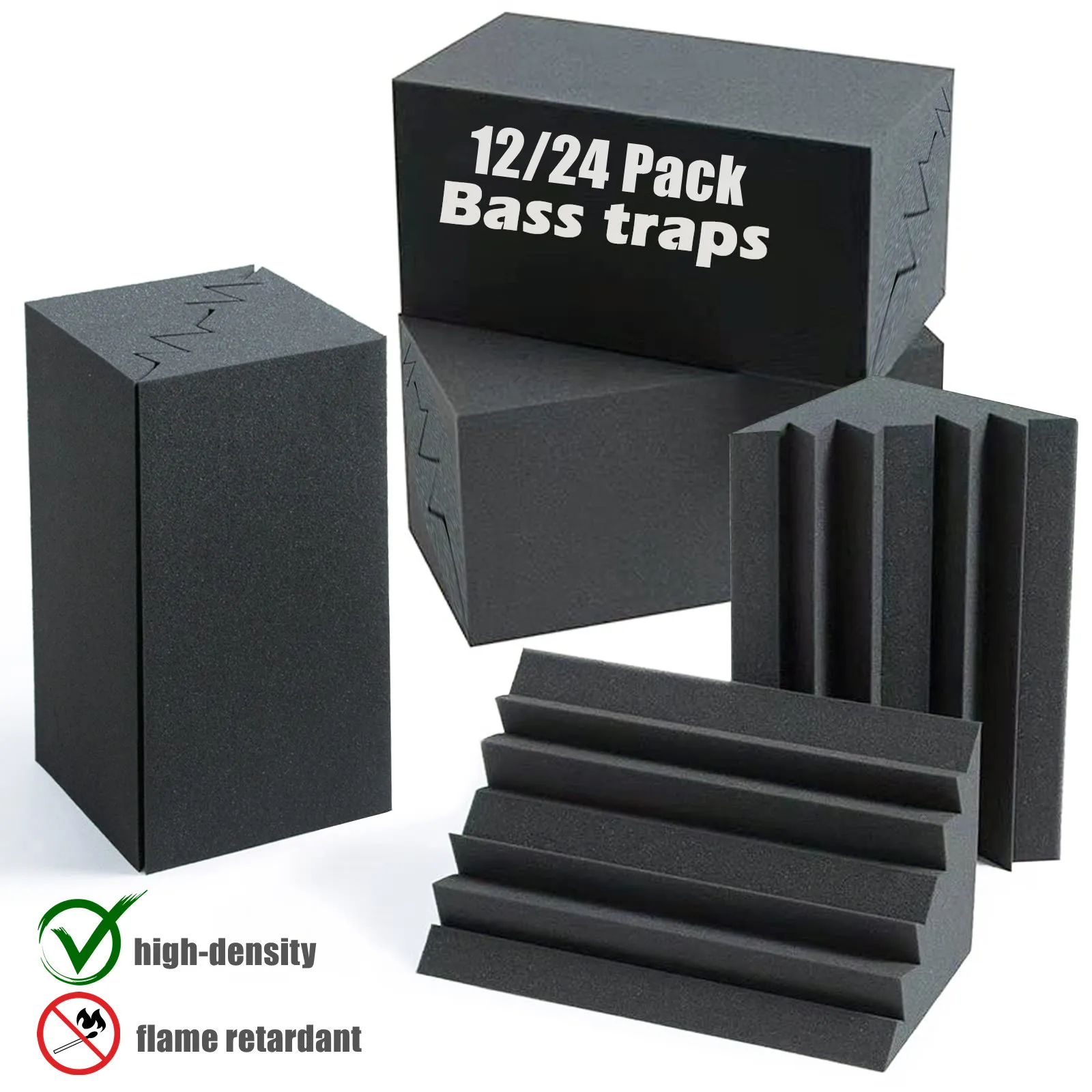 12/24Pack Studio Acoustic Foam Bass Traps 12x12x24cm Soundproof Insulation Wall Panels Corner Low-Frequency Sound Absorption acoustic foam panels