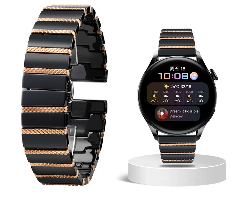 Premium Ceramic Wristband in White and Black for Smart Watches - Stylish Universal Replacement Strap for Men and Women